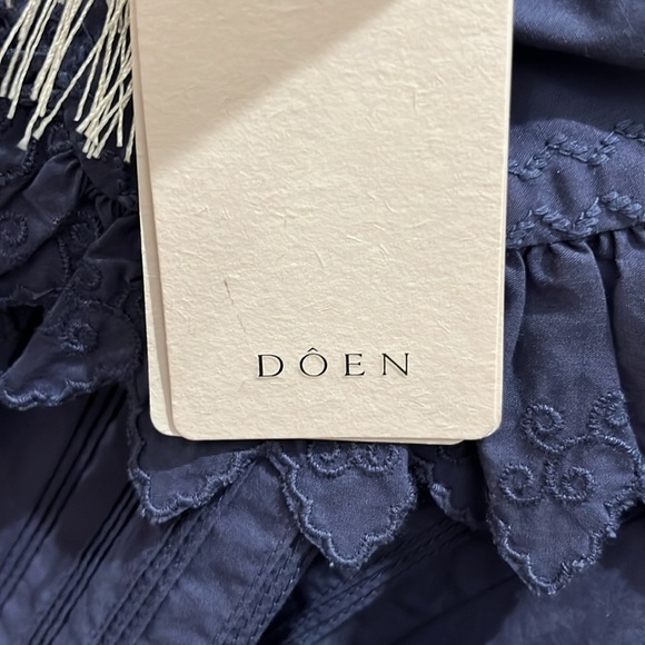 NWT Doen Blue Ruffle Collar Hickory Long Sleeve Blouse Top Atlantic Blue - Picture 5 of 9